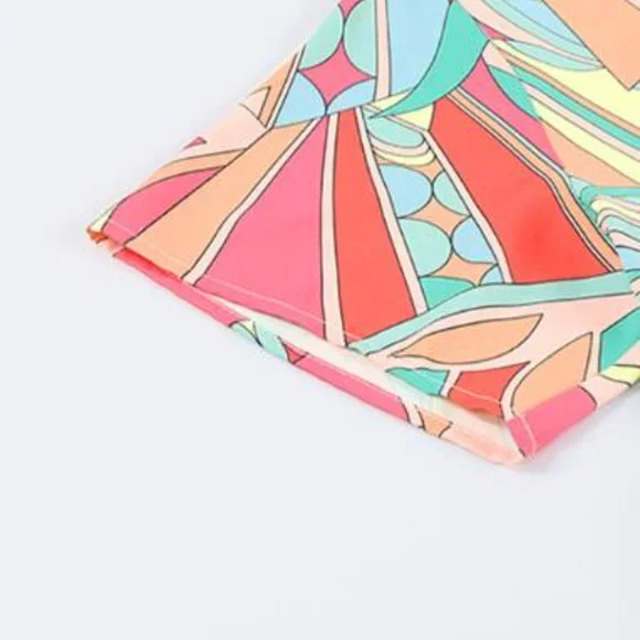 Multicolor Abstract Geometric Print Tassel Tie Flared Dress - Picture 6 of 6